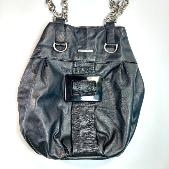 Ugo Santini Black Leather Large Shoulder Bag Purse - Picture 1 of 11